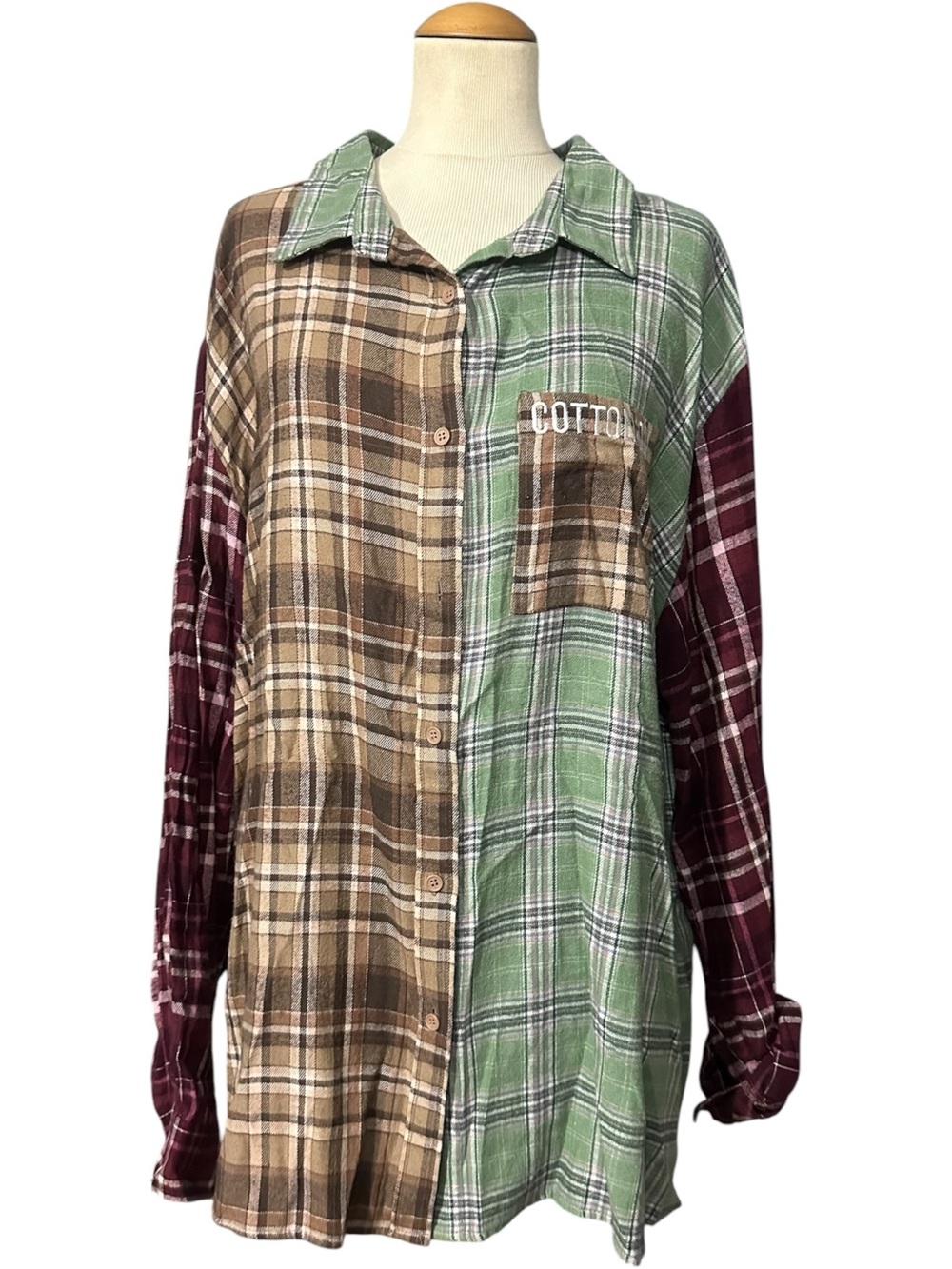 Cotton On Plaid Patchwork Shirt Multicolor Size XL